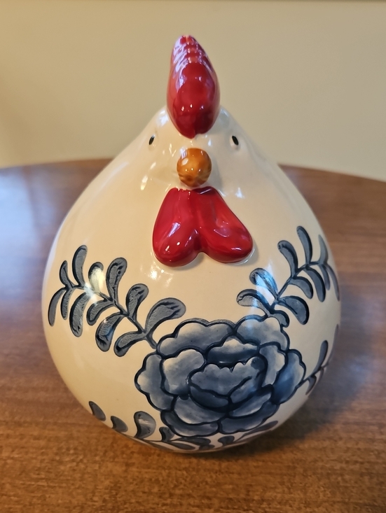 Other - Scandinavian Ceramic Fat Hen Figurine Blue Floral Farmhouse Chicken Decor